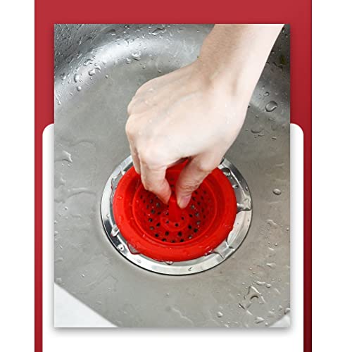Image of Trifecta Kitchen Sink Strainer Food Catcher 1 PCs 4.5 inch Diameter, Flexible Silicone Kitchen Sink Drainers Traps Food Debris and Prevents Clogs, for Most Kitchen Sink Drains (Red - 1)