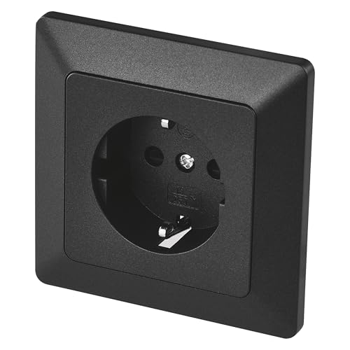 EMOS - Prise Schuko avec protection de contact accrue - Montage encastré - 250 V, 16 A - Prise simple avec intérieur - IP20 pour l'intérieur - Anthracite