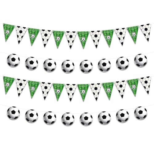 Oeyliz Soccer Banner 4 Pcs Soccer Party Decorations Banner 2026 Soccer Themed Party Decorations Soccers Garland Triangle Flags Garland for Soccers Fans Outdoor Indoor Home Party Decorations Supplies
