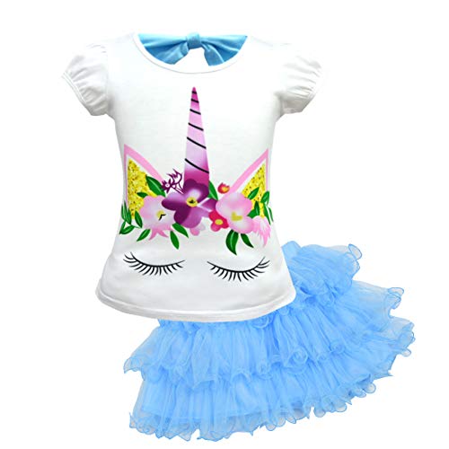 Image of Dressy Daisy Girls Unicorn Clothing Set (Cotton Tee Shirt with Tutu Skirt) Fancy Dress Up Clothes, Blue Pink Purple