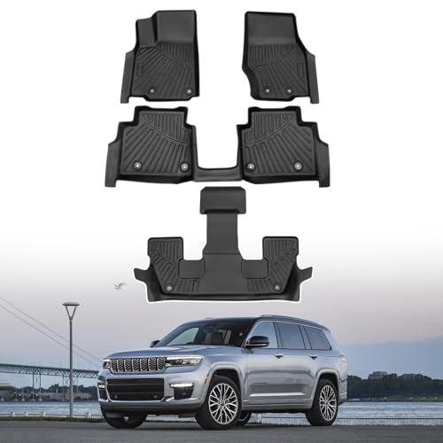 Powerty Floor Mats for 2021-2025 2026 Jeep Grand Cherokee L 6 Seats All Weather 3D TPE Anti-Slip Car Liners for 1st & 2nd & 3rd Row Accessories