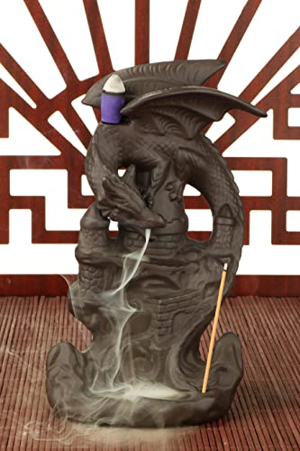 Backflow Incense Holder Burner Waterfall Handmade Ceramic Incense Sticks Holder Home Decor "Castle and Dragon" Backflow Incense Burner + Backflow Incense Cones Incense Sticks Mat Tweezer Set