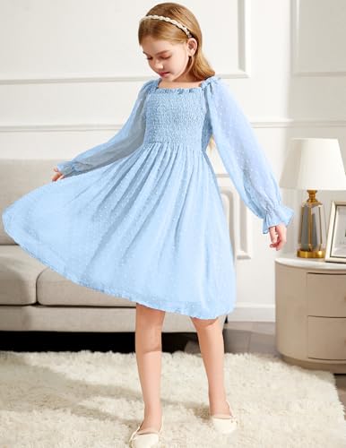 Image of Arshiner Girl Tulle Dress Winter Long Sleeve Teen Girls Party Casual Dresses 5-14Y