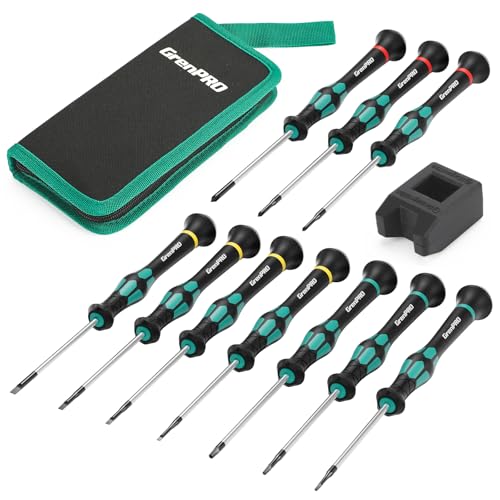 10-Piece Precision Screwdriver Set, GRENPRO Magnetic Small Screwdrivers with Phillips, Slotted, Torx Star for Eyeglass, Watch, Computer, Laptop, Phone