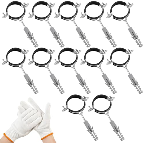 50 mm Metal Pipe Clamps: 12 Metal Pipe Clamps + 12 Plugs + 12 Pole Screws and 1 Glove, Metal Clamp for HT Pipe, Water Pipe, Ventilation Ducts