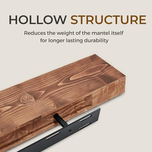 YLYHSST 72" Fireplace Mantel, 3'' Thick Handmade Rustic Solid Wood - Wall Long Floating Shelf with Invisible Metal Bracket, Brown by YLYHSST - Image 3