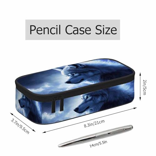 Image of Blue Wolf Pencil Case Organizer Lightning Galaxy Starry Beast Wolf Animal Stationery Box Makeup Box School Supply for Boy Girl Men Women