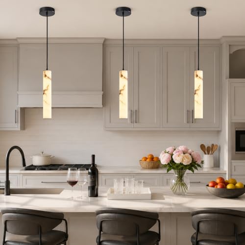 Image of Black Natural Alabaster Long Tube Kitchen Island Pendant Lights,3000k