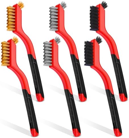 Wire Brush Set, 6 Pcs Brass/Stainless Steel/Nylon Wire Brushes