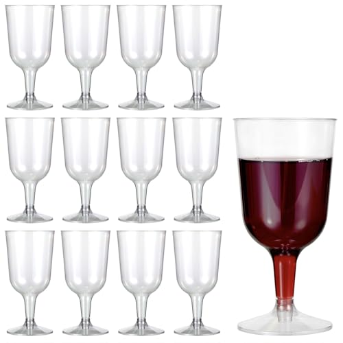 MATANA 12 Premium Plastic Wine Glasses (6 oz) - Hard Plastic Wine Glass for Cocktails, Dessert, Wine Tasting - Reusable Wine Cups for Parties, Birthda
