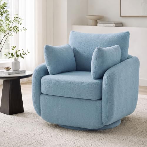 360° Sherpa Swivel Accent Chair, Modern Barrel Living Room Chair, Blue