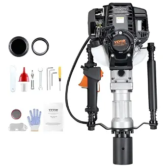 VEVOR 37.77cc Gas-Powered T Post Driver with 2 Post Driving Heads
