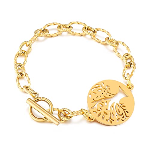 Elefezar Stainless Steel Tree of Life Toggle Clasp Link Bracelet For Mother Chunky Paperclip Chain Bracelets (Gold)