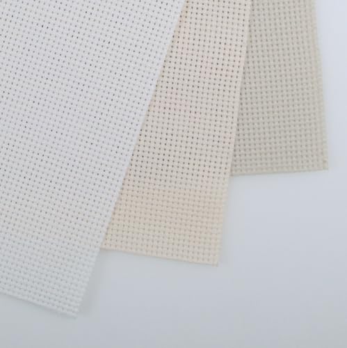 Image of KCS 3 pc of 15 inch x 18 inch(38cmx45cm) Counted Cross Stitch Cotton Aida Cloth Needlework Rolled Fabric Box,11CT,Pearl Grey+White+Ecru