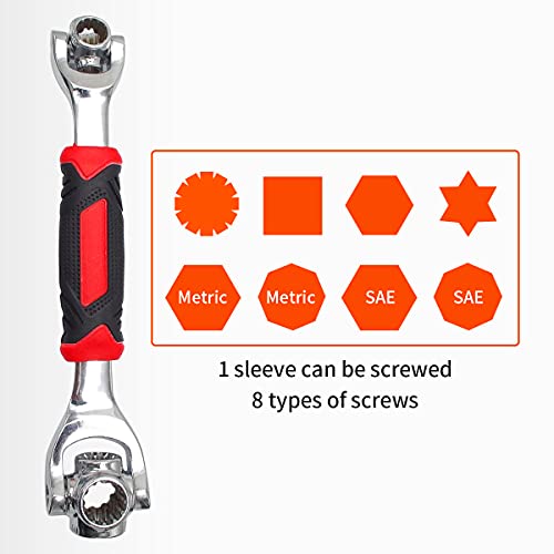Image of Nifogo Vency Tiger wrench 48 in 1 Swivel Head Multi Tool Spanne Tools Socket Works with Spline Bolts Multifunction PassTorx 360 Degree 6-Point Universal Furniture Car Repair, Hex end (black)