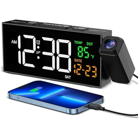 Netzu Loud Projection Alarm Clock with USB Charger Cover