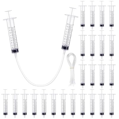 Threlaco 24 Pcs Hydraulic and Pneumatic Kit 10ml Plastic Syringe with 12 Pcs 20in Vinyl Handy Tubing for Science and Engineering Projects for Back to School Classrooms Scientific Labs