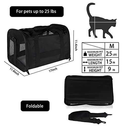 Image of Cat Carrying Case - Pet Carrier Airline Approved, Protable and Breathable Pet Travel Carrier Removable Fleece Pad, Collapsible Cat Carrier Dog Carrier for Medium Cats Small Cats Dogs(Medium, Black)