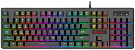 Redragon K509-RGB PC Gaming Keyboard 104 Key Quiet Low Profile RGB Keyboard Backlit Dyaus Mechanical Feel Keyboard for Windows PC (Without Edge Side Light Illumination)