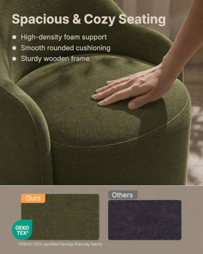Image of KISLOT Upholstered Dining Chairs Set of 1 with Caster, Pre-Assembled, Green | Modern Dining Room Chairs with Wheels, Rolling Vanity Chair with Round Backrest for Kitchen, Bedroom, Dressing, Linen Fabric
