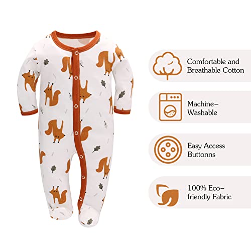 amo nenes Schlafstrampler Baby Jungen Overall 3er Pack Unisex Pyjamas Baumwolle Strampler Jumpsuits Langarm Spieler Babykleidung mit 0-7 Monate