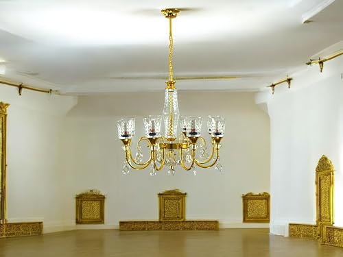 Image of Prop It Up Crystal Glass Chandelier, 8+1 Lights, Gold-Plated Metal Frame with Hanging Crystals, Traditional Design, Without Bulb