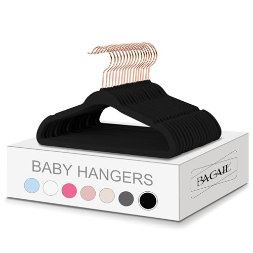 Image of BAGAIL Kids Velvet Hangers 11” Inch Children's Clothes Hangers Non-Slip Baby Hangers for Infant/Toddler (Black/Rose Gold,50pack)