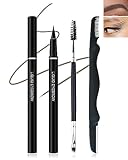 Eyebrow Pencil Grayish Brown, Brow Pencil with Ultra-Fine 0.01mm Brush-Tip, Multifunctional Liquid Eyeliner & Eyebrow Pen, Waterproof Sweat-Proof Long-lasting Quick Drying, with Brow Razor & Brush-01#