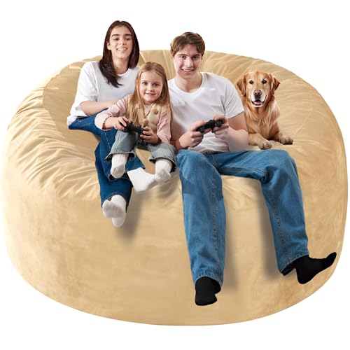 Homguava 6FT Bean Bag Chair Giant BeanBag with Memory Foam Filled, Large Bean Bag Chairs for Adults, Adult Bean Bag Chair with Dutch Velvet Cover for Living Room Bedroom-Khaki