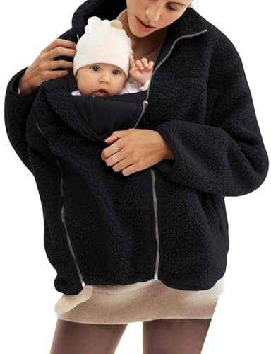 Image of YEMORCH Women's Fleece Zip Up 2 in 1 Baby Wearing Jacket Maternity Winter Coat Thicken Kangaroo Sweatshirt