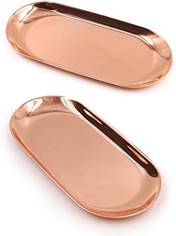 ANZOME 2 PCS Gold Serving Tray Decorative Ornaments Plate for Dessert Drinks Candles Table Organisers Oval Trays 23 x 9.5 CM