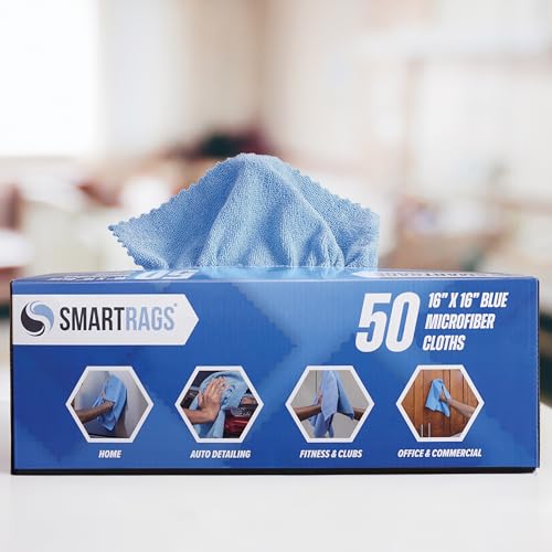 Arkwright Smart Rags Microfiber Cleaning Cloths, Pack of 50 in a Box, Lint Free 215 GSM Reusable Towels for Auto, Office and Household Cleaning, 16 x 16 in, Blue by Arkwright LLC - Used condition - Image 5