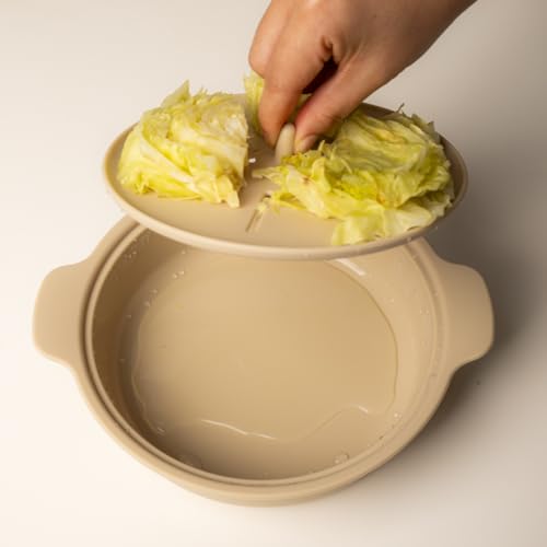 AGUARD Microwave Silicone Steamer for Baby Food, Made In Korea, Oven & Dishwasher Safe to 482°F, Easy Clean, Microwave Pot with Handle & Lid, 100% Food Grade Steamer Bowl (Creme Brulee, 29oz (850ml) with basket) by AGUARD - Image 3