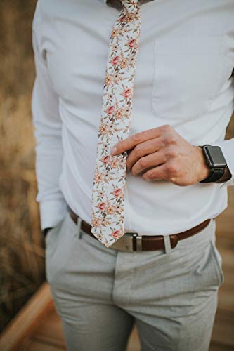 Image of DAZI Men's Skinny Tie Floral Print Cotton Necktie, Great for Weddings, Groom, Groomsmen, Missions, Dances, Gifts.