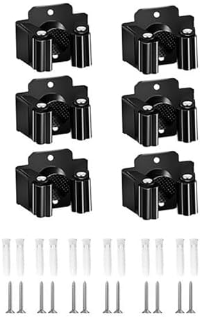 6PCS Broom Holder Wall Mount Stainless Steel Mop Wall Mount Bracket Fixed Hook Storage Mop Clip Garden Tool Holder Wall Mount for Kitchen Bathroom Garage Storage Black image 5