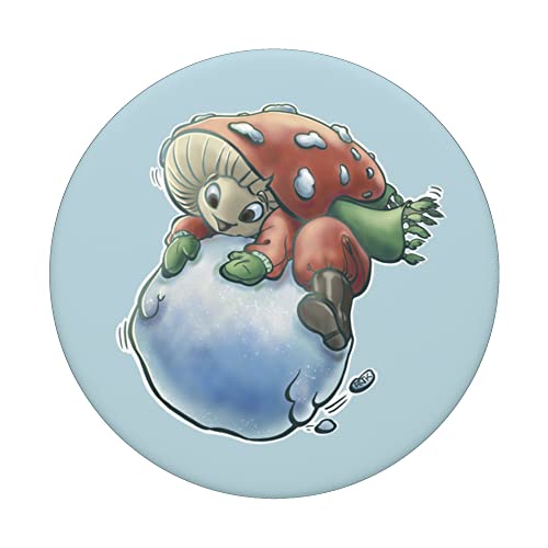 Snow Mush Fun Guy Mushroom Fungus w/ Snowball Mycology Lover PopSockets Swappable PopGrip, Black - Image 3