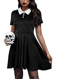 BesserBay Damen Halloween Schwarz Skaterkleid Cosplay Kostüm Vintage Swing Kleid Frauen Cocktailkleid Kurzarm Abendkleid M