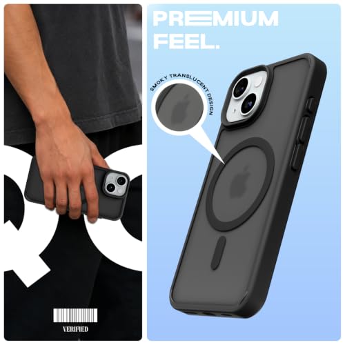 Image of Pikkme Back Cover for iPhone 15 | Mag-Safe Compatible | Smoke Frosted Transparent Matte Finish | Hard PC + Soft TPU | Shockproof | Raised Camera Protection Bumper Case| Black Smoke Mag-Safe