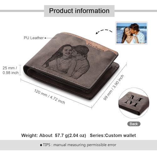 Lovejewelry Personalized Custom Picture Wallets for Men Engraved Leather Photo Wallet for Father Boyfriend (Style 1)