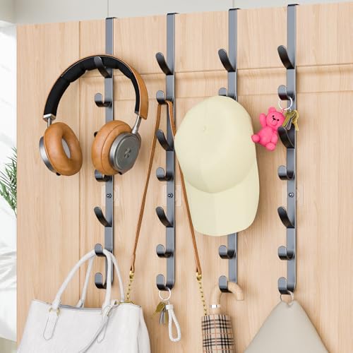Over The Door Hooks, Metal Door Hooks for Hanging,Door Purse Organizer for Door Coat Hanger, Back of Shower for Hanging Towel Rack Clothes, Hat, Bathroom Bathroom Dorm Bedroom Closet (Black-4Packs) by Kaiferty - Used condition - US$15.29