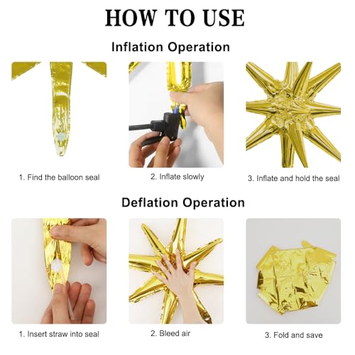 Image of Star Balloons, 6 PCS Gold Star Balloons 22 Inch Explosion Foil Mylar Balloon Starburst Balloon Cone Balloon for Bachelorette New Year Birthday Wedding Baby Shower Anniversary Graduation Party Decor