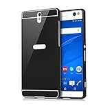Sony Xperia C5 Ultra Case, Moonmini® Hybrid Combo Body Armor Metal Bumper Frame Case with Hard PC Back Cover Protector Shield for Sony Xperia C5 Ultra (Black)