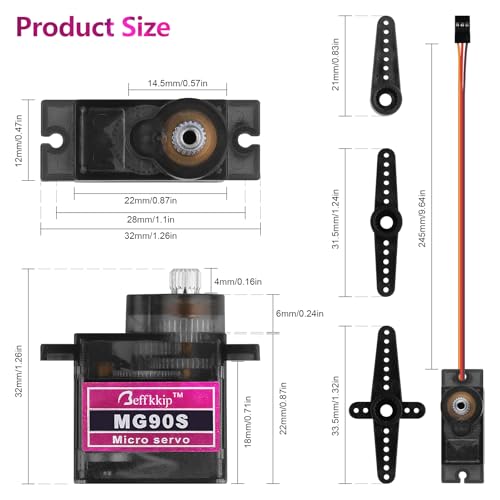 2PCS MG90S 9g Micro Servo Motor Metal Gear for RC Robot Car Plane Helicopter Mini Servos for Arduino Project