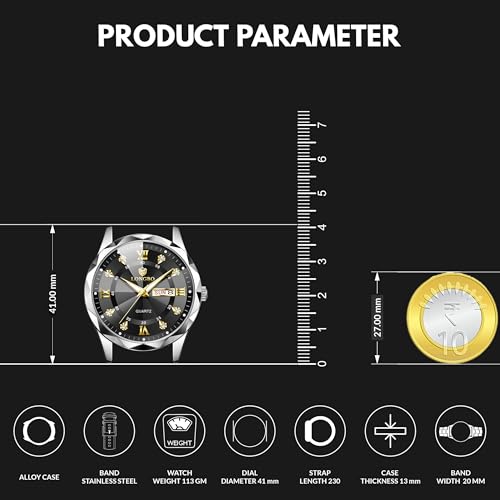 Image of LONGBO Zenith Diamond Analog Watch for Men Business Stainless Steel Watches Luxury Men's Wristwatch | Birthday Gift for Men | Gift for Husband | Gift for Brother