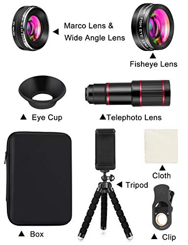 MACTREM Phone Camera Lens Phone Lens Kit 4 in 1, 20X Telephoto Lens, 205° Fisheye Lens, 0.5X Wide Angle Lens & 25X Macro Lens(Screwed Together), Compatible with iPhone 8 7 6 6s Plus X XS XR Samsung - Thumbnail 4