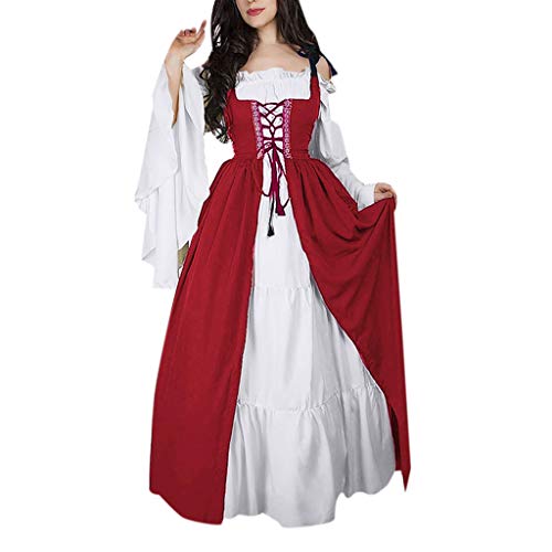 Centory Medieval Costume Women Plus Size, Women's Halloween Renaissance Cosplay Chemise and Over Dress Red