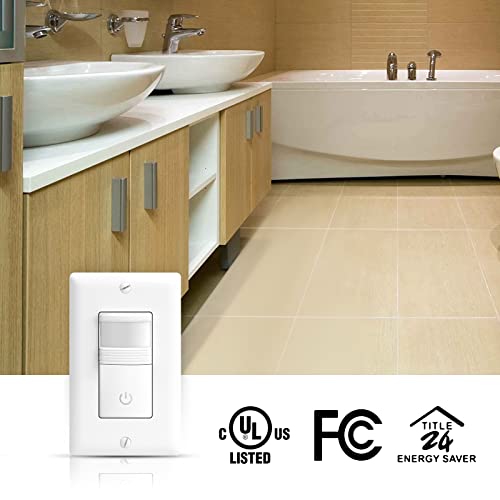 ECOELER Motion Sensor Light Switch, No Neutral Wire, PIR Infrared Motion Activated Wall Switch with Ambient Light Level, Occupancy & Vacancy Selectable, Single Pole, UL Listed & FCC Listed - Thumbnail 2