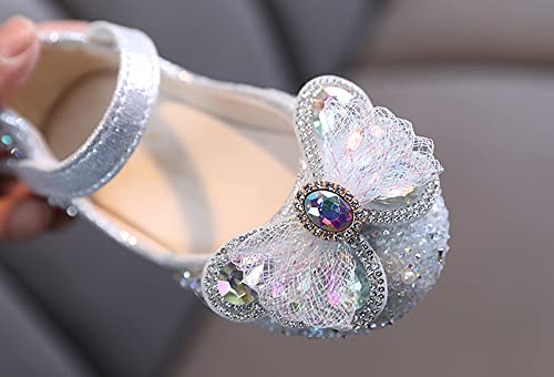 Girls Glittler Bow Dress Shoes Princess Kids Toddler Crystal Flats Flower Wedding Party Shoes Sandals Sliver 10.5 Toddler3