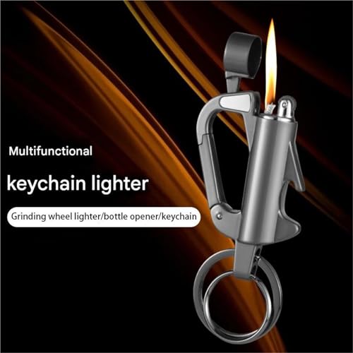 Encendedor de llavero con encendido de rueda abrasiva y cuerpo de metal reutilizable 3