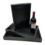 Set of 3 Madagascar Mango Wood Charcuterie Trays with Side Cutout Handles– Perfect for Ottoman, Breakfast in Bed, Dinner, Coffee Table, Living Room, Bedroom, Entryway, and Kitchen
